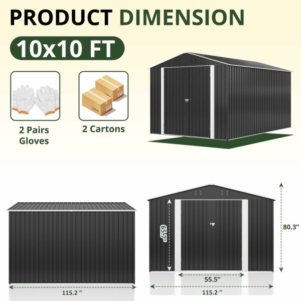 10x10 FT Outdoor Storage Shed, Garden Shed with Updated Frame Structure and Lockable Doors, Metal Tool Sheds for Backyard Garden Patio Lawn, Grey-New - Image 5