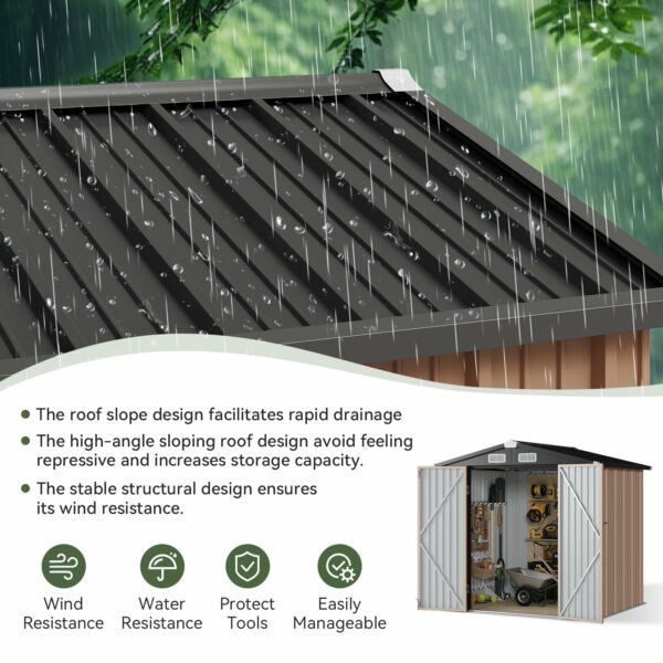Aoxun 6.2x4 FT Shed Outdoor Storage Shed Metal Garden Shed with Lockable Doors & Slooping Roof Tool Shed Bike Shed for Backyard, Patio, Poolside (Brown)-New - Image 3
