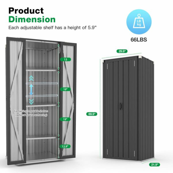 AECOJOY Outdoor Storage Cabinet Waterproof with Shelves, Vertical Tall Garden Storage Sheds, Sheds & Outdoor Storage Cabinet Weatherproof for Outside in Dark Grey-New - Image 5