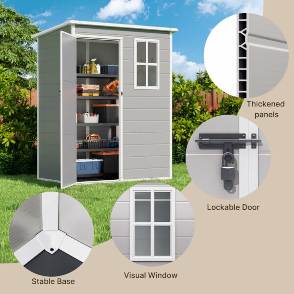Gizoon 5X3 FT Resin Outdoor Storage Shed, Plastic Garden Sheds with Floor to Store Patio Furniture, Gardening Tools, Outside Patio Storage House with Lockable Door for Backyard, Lawn, Grey-New - Image 4