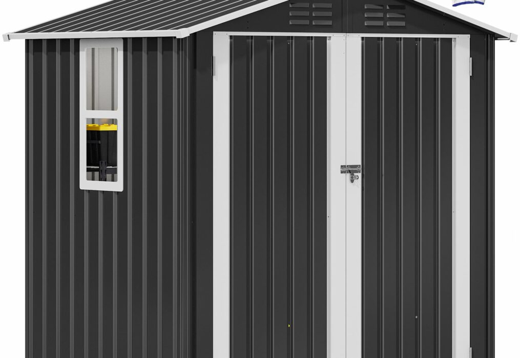 DWVO 6x4ft Metal Outdoor Storage Shed with Window, Lockable Tool Storage Sheds, Steel Garden Sheds with Sloped Roof for Backyard, Patio, Garage, Lawn, Gray-New