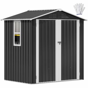 DWVO 6x4ft Metal Outdoor Storage Shed with Window, Lockable Tool Storage Sheds, Steel Garden Sheds with Sloped Roof for Backyard, Patio, Garage, Lawn, Gray-New