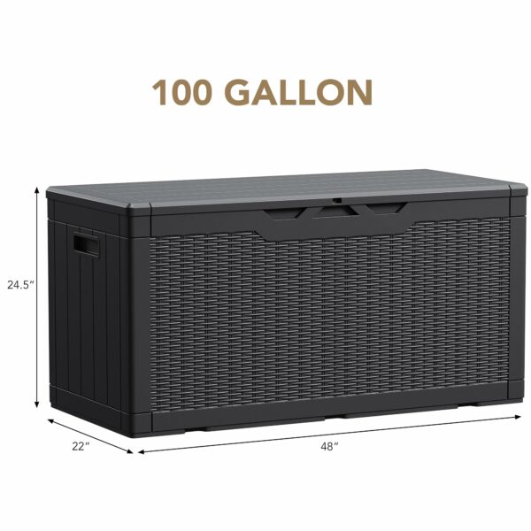 Devoko 100 Gallon Waterproof Large Resin Deck Box Indoor Outdoor Lockable Storage Container for Patio Furniture Cushions Garden Tools (100 Gallon, Black) ? Premium & Durable Design-New - Image 5