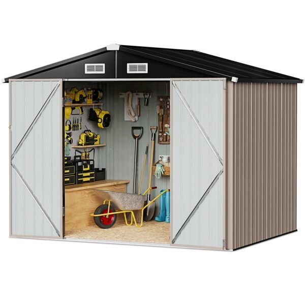 Aoxun Storage Shed 6x4 FT Metal Shed Galvanised Steel Garden Shed with Lockable Doors Outdoor Waterproof Shed for Bike Storage, Tool Storage, Temporary Storage (Brown)-New - Image 5