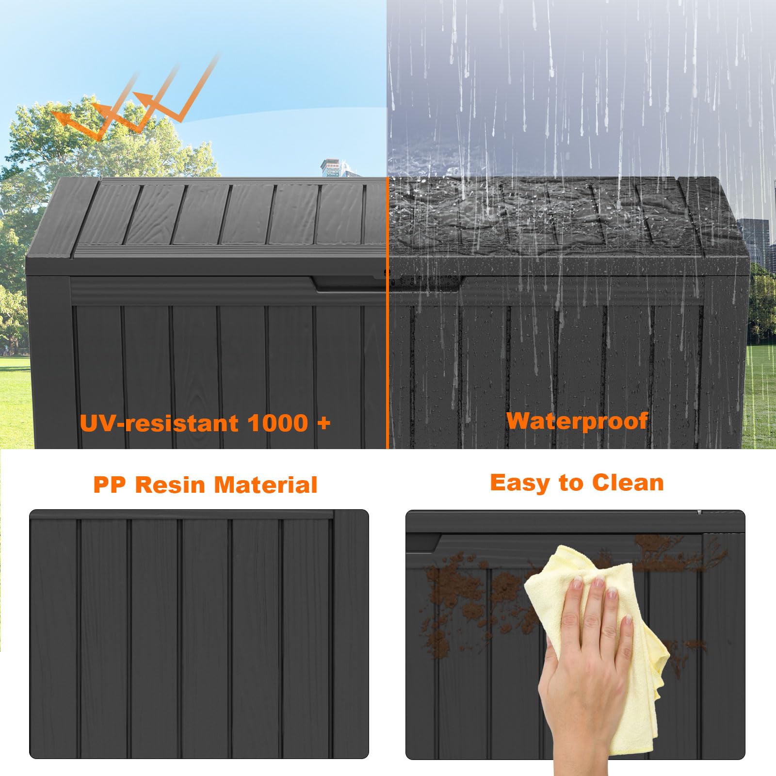 80 Gallon Resin Deck Box, Lockable Patio Outdoor Storage Box for Furniture, Garden Tools and Tools Storage, Waterproof Outside Storage Box - Black-New - Image 6
