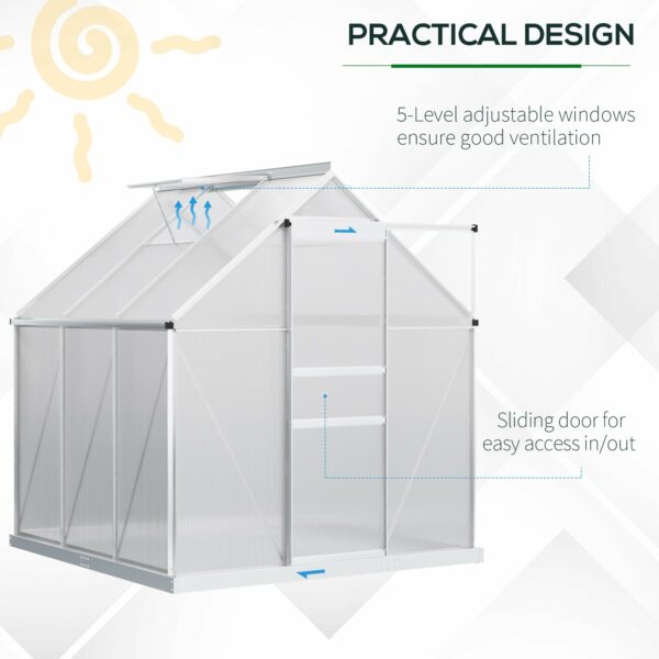 Outsunny 6' x 6' x 6.5' Polycarbonate Greenhouse with Adjustable Roof Vent, Walk-in Heavy Duty Green House Kit with Aluminum Frame, Sliding Door and Rain Gutter for Winter, Silver ? Premium & Durable Design-New - Image 4