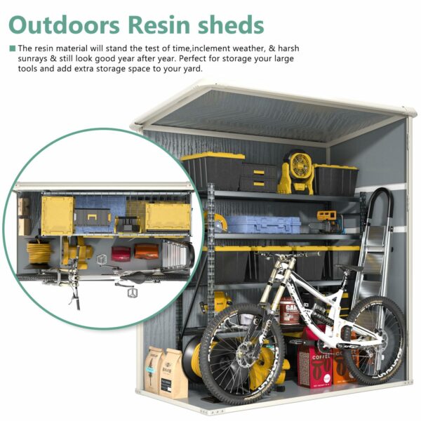 Aoxun Outdoor Storage Shed 5 x 3FT, Resin Shed with Floor and Lockable Door, Plastic Shed for Bike, Garbage Can, Tool, Accessories, Lawn, Garden - Grey-New - Image 2