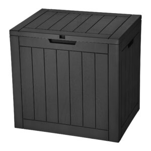 30 Gallon Deck Box Outdoor Storage Box, Waterproof Resin Package Delivery and Storage Box with Lockable Lid for Patio Furniture Cushions, Pool Accessories, Garden Tools, Black-New
