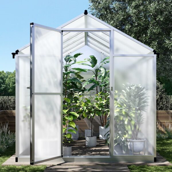 6x10 FT Greenhouse for Outdoors, Polycarbonate Greenhouse with Quick Setup Structure and Roof Vent, Aluminum Large Walk-in Greenhouse for Outside Garden Backyard, Silver-New - Image 4