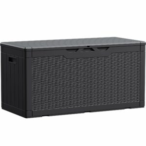 Devoko 100 Gallon Waterproof Large Resin Deck Box Indoor Outdoor Lockable Storage Container for Patio Furniture Cushions Garden Tools (100 Gallon, Black) ? Premium & Durable Design-New