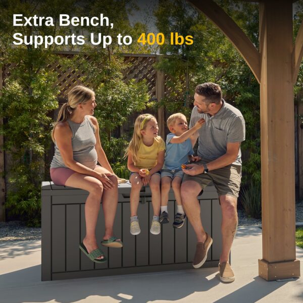 EAST OAK Outdoor Storage Box, 90 Gallon Deck Box, Waterproof Resin Storage Bin for Patio Cushions, Gardening Tools, Lockable, UV Resistant, Grey-New - Image 5