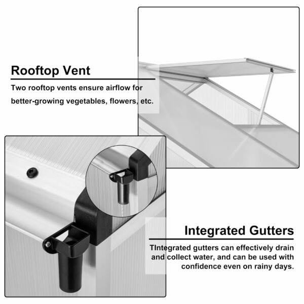 Garvee 6x4 FT Greenhouse for Outdoors, Polycarbonate Greenhouse with Quick Setup Structure and Roof Vent, Aluminum Large Walk-in Greenhouse for Outside Garden Backyard, Silver ? Premium & Durable Design-New - Image 4