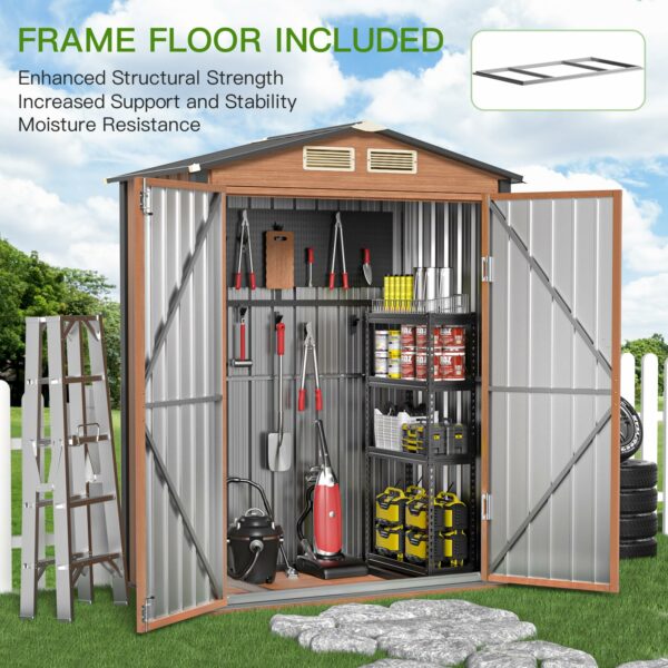 Outdoor Storage Shed, 5x3 Ft Metal Steel Tiny House with Frame Floor & Lockable Door, Vertical Outside Storage Building for Garden, Backyard, Lawn, Patio Utility, Tool Storage-New - Image 2