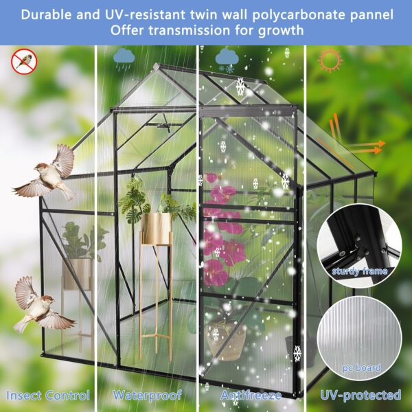 LUSPAZ 6x6ft Black Polycarbonate Greenhouse with Raised Base and Anchor Heavy Duty Aluminum Walk-in Greenhouse for Outdoor Backyard All Season Gardening Solution ? Premium & Durable Design-New - Image 4