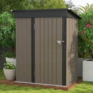 Patiowell 5x3 FT Outdoor Storage Shed, Tool Shed with Sloping Roof and Lockable Door, Metal Shed for Backyard Garden Patio Lawn, Brown ? Premium & Durable Design-New