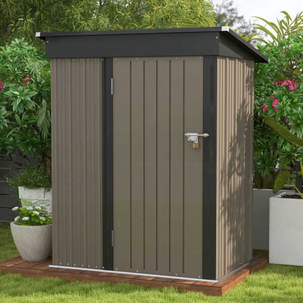 Patiowell 5x3 FT Outdoor Storage Shed, Tool Shed with Sloping Roof and Lockable Door, Metal Shed for Backyard Garden Patio Lawn, Brown ? Premium & Durable Design-New