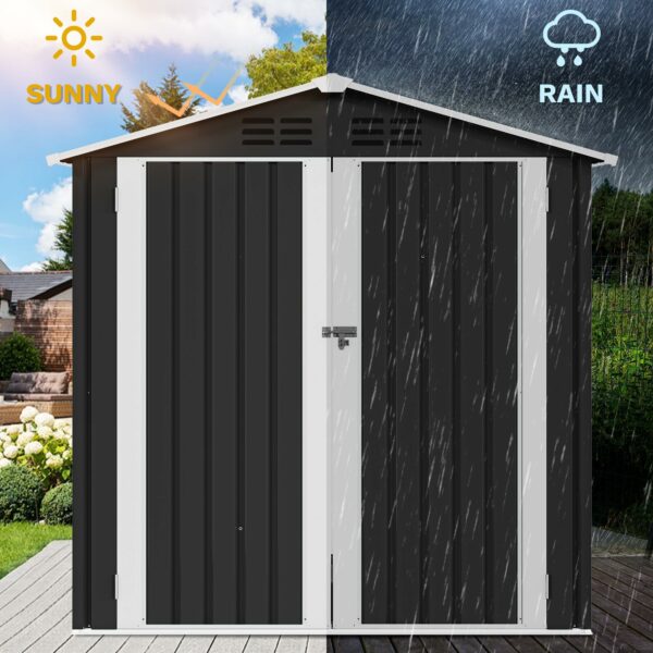 DWVO 6x4ft Metal Outdoor Storage Shed with Window, Lockable Tool Storage Sheds, Steel Garden Sheds with Sloped Roof for Backyard, Patio, Garage, Lawn, Gray-New - Image 4