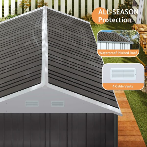 Jocisland 10x8.6x7.3 FT Sheds & Outdoor Storage, Lockable Double Hinged Doors and 4 Vents, Metal Large Shed, Backyard Storage for Bikes and Garden Tools Dark Black/White-New - Image 5
