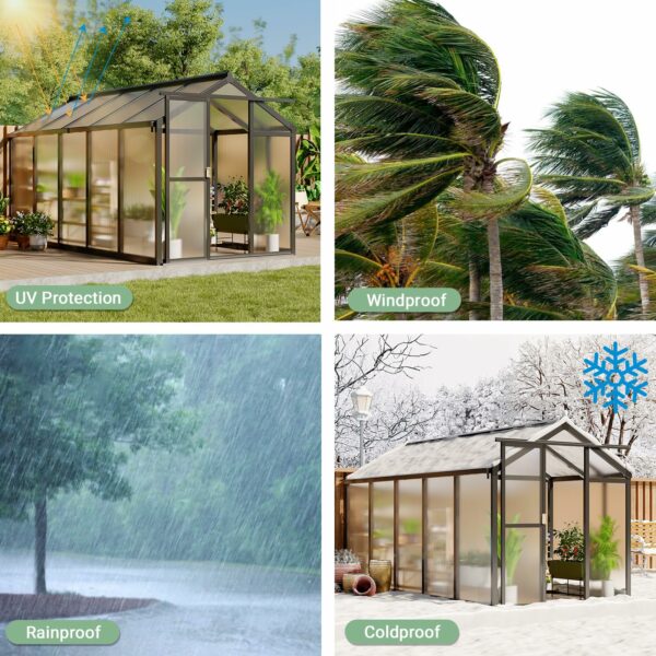 6 x 10 FT Greenhouse, Greenhouse for Outside, Polycarbonate Greenhouse with Aluminum Frame, Lockable Door and Ajustable Roof Vent for Backyard, Green Houses for Outside Garden Backyard, Patio-New - Image 6