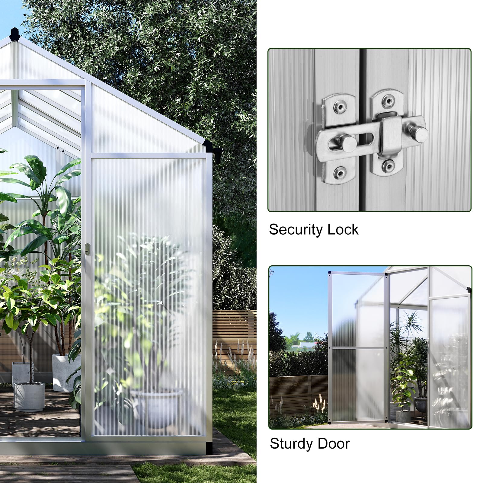 6x10 FT Greenhouse for Outdoors, Polycarbonate Greenhouse with Quick Setup Structure and Roof Vent, Aluminum Large Walk-in Greenhouse for Outside Garden Backyard, Silver-New - Image 6