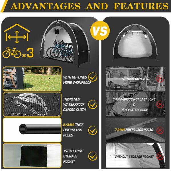 Happy Travel Bike Storage Shed Tent,Outdoor Portable Bicycle Storage Sheds with 210D Oxford Fabric PU4000 Waterproof for 2/3/4/6/8 Bikes,Bike Covers Shelter for Motorcycle,Garden Tools,Toys,Lawn Mower-New - Image 2