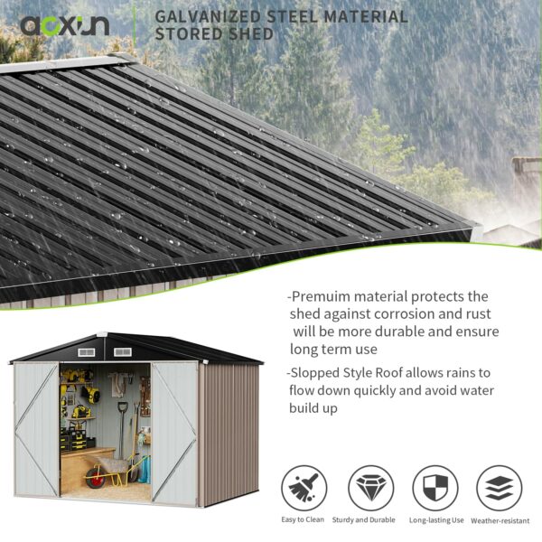 Aoxun Storage Shed 6x4 FT Metal Shed Galvanised Steel Garden Shed with Lockable Doors Outdoor Waterproof Shed for Bike Storage, Tool Storage, Temporary Storage (Brown)-New - Image 2