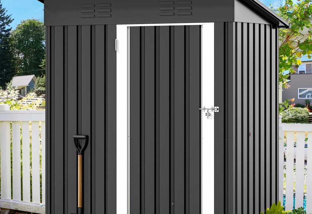 DWVO 5x3ft Outdoor Storage Shed, Weatherproof Tool Shed w/Locking Entry & Ventilation for Grass Cutter, Bike, Equipment, Courtyard, Garden (Dark Gray)-New