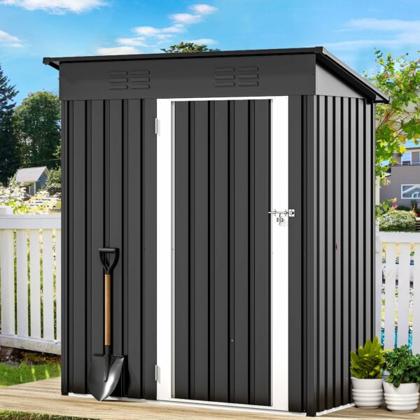 DWVO 5x3ft Outdoor Storage Shed, Weatherproof Tool Shed w/Locking Entry & Ventilation for Grass Cutter, Bike, Equipment, Courtyard, Garden (Dark Gray)-New