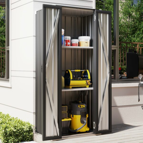 AECOJOY Outdoor Storage Cabinet Waterproof with Shelves, Vertical Tall Garden Storage Sheds, Sheds & Outdoor Storage Cabinet Weatherproof for Outside in Dark Grey-New - Image 4