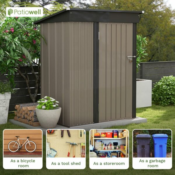 Patiowell 5x3 FT Outdoor Storage Shed, Tool Shed with Sloping Roof and Lockable Door, Metal Shed for Backyard Garden Patio Lawn, Brown ? Premium & Durable Design-New - Image 2