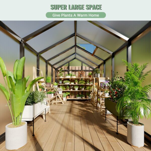 6 x 10 FT Greenhouse, Greenhouse for Outside, Polycarbonate Greenhouse with Aluminum Frame, Lockable Door and Ajustable Roof Vent for Backyard, Green Houses for Outside Garden Backyard, Patio-New - Image 5
