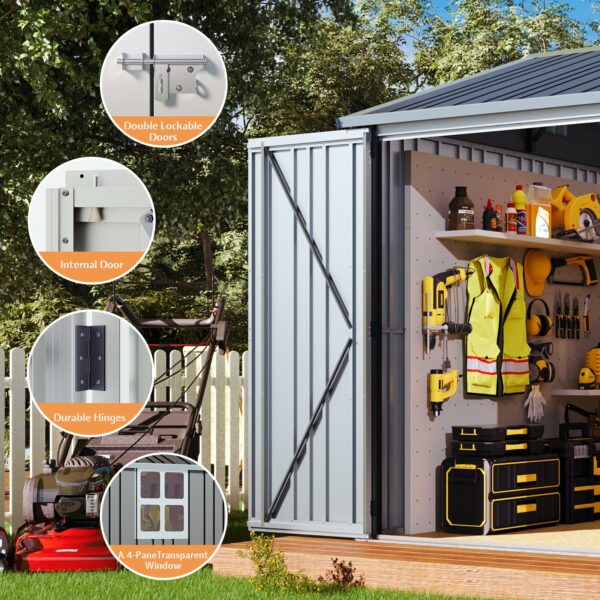 Jocisland 10x8.6x7.3 FT Sheds & Outdoor Storage, Lockable Double Hinged Doors and 4 Vents, Metal Large Shed, Backyard Storage for Bikes and Garden Tools Dark Black/White-New - Image 3