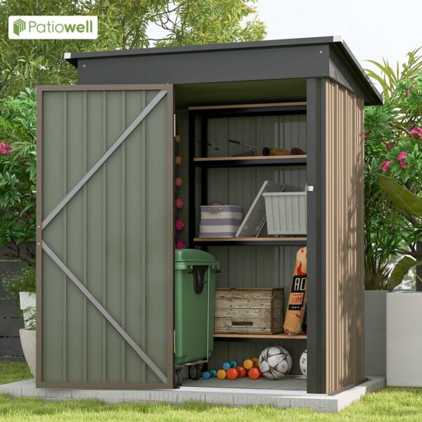 Patiowell 5x3 FT Outdoor Storage Shed, Tool Shed with Sloping Roof and Lockable Door, Metal Shed for Backyard Garden Patio Lawn, Brown ? Premium & Durable Design-New - Image 3