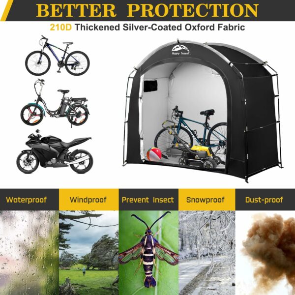 Happy Travel Bike Storage Shed Tent, Waterproof Portable Bicycle Cover with 30% More Top Storage Space for 2/3/4/5 Bikes,Clips Easy Setup Outdoor Sheds Shelter for Motorcycle, Garden Tools, Lawn Mower-New - Image 4