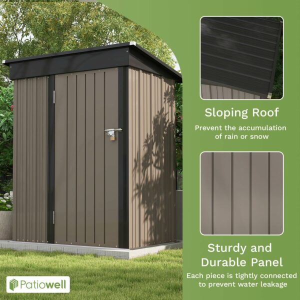 Patiowell 5x3 FT Outdoor Storage Shed, Tool Shed with Sloping Roof and Lockable Door, Metal Shed for Backyard Garden Patio Lawn, Brown ? Premium & Durable Design-New - Image 4