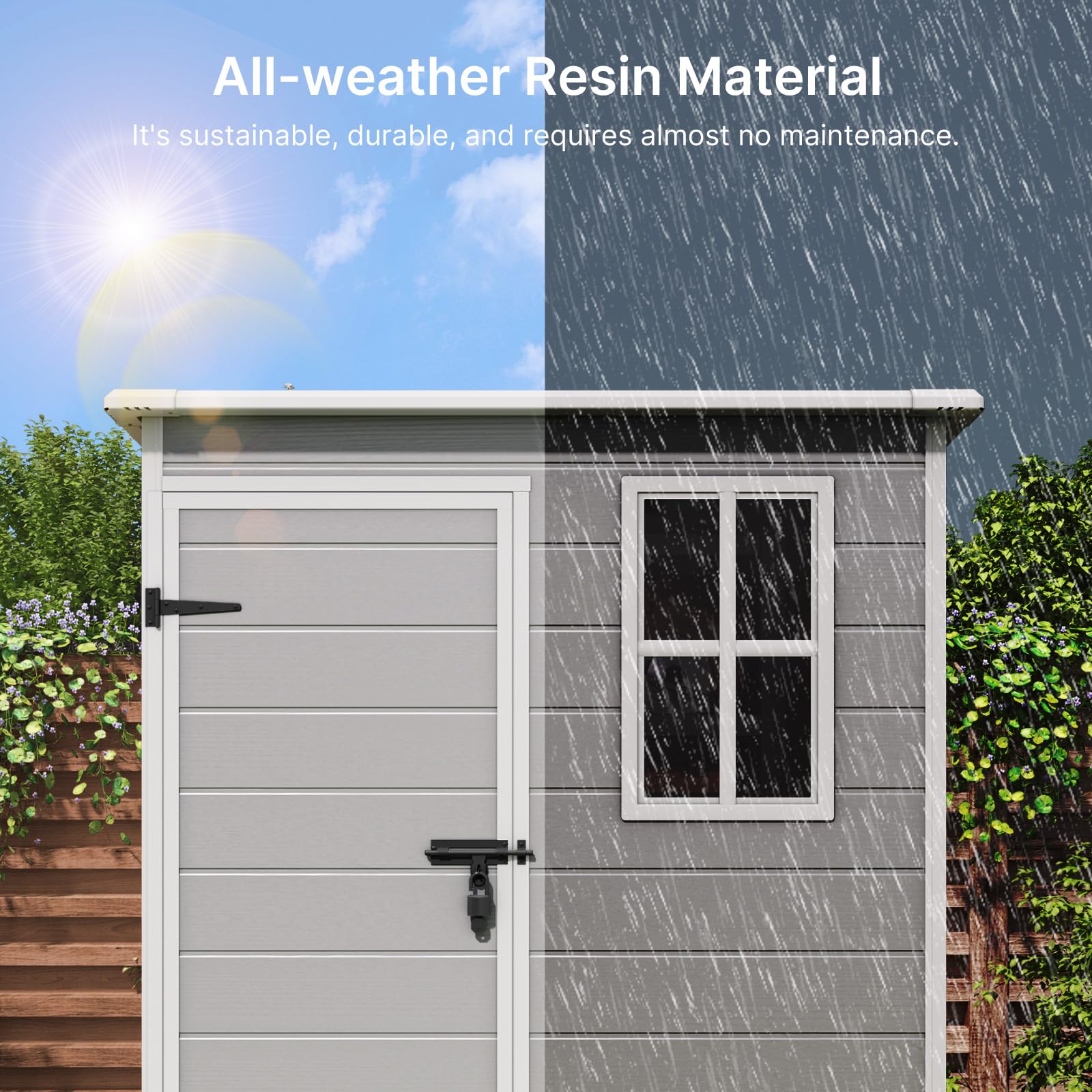 Gizoon 5X3 FT Resin Outdoor Storage Shed, Plastic Garden Sheds with Floor to Store Patio Furniture, Gardening Tools, Outside Patio Storage House with Lockable Door for Backyard, Lawn, Grey-New - Image 6