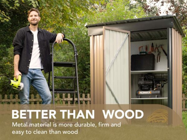 Devoko Outdoor Storage Shed 5 x 3 FT Lockable Metal Garden Shed Steel Anti-Corrosion Storage House with Single Lockable Door for Backyard Outdoor Patio (Brown)-New - Image 5