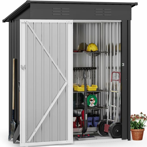 DWVO 5x3ft Outdoor Storage Shed, Weatherproof Tool Shed w/Locking Entry & Ventilation for Grass Cutter, Bike, Equipment, Courtyard, Garden (Dark Gray)-New - Image 2