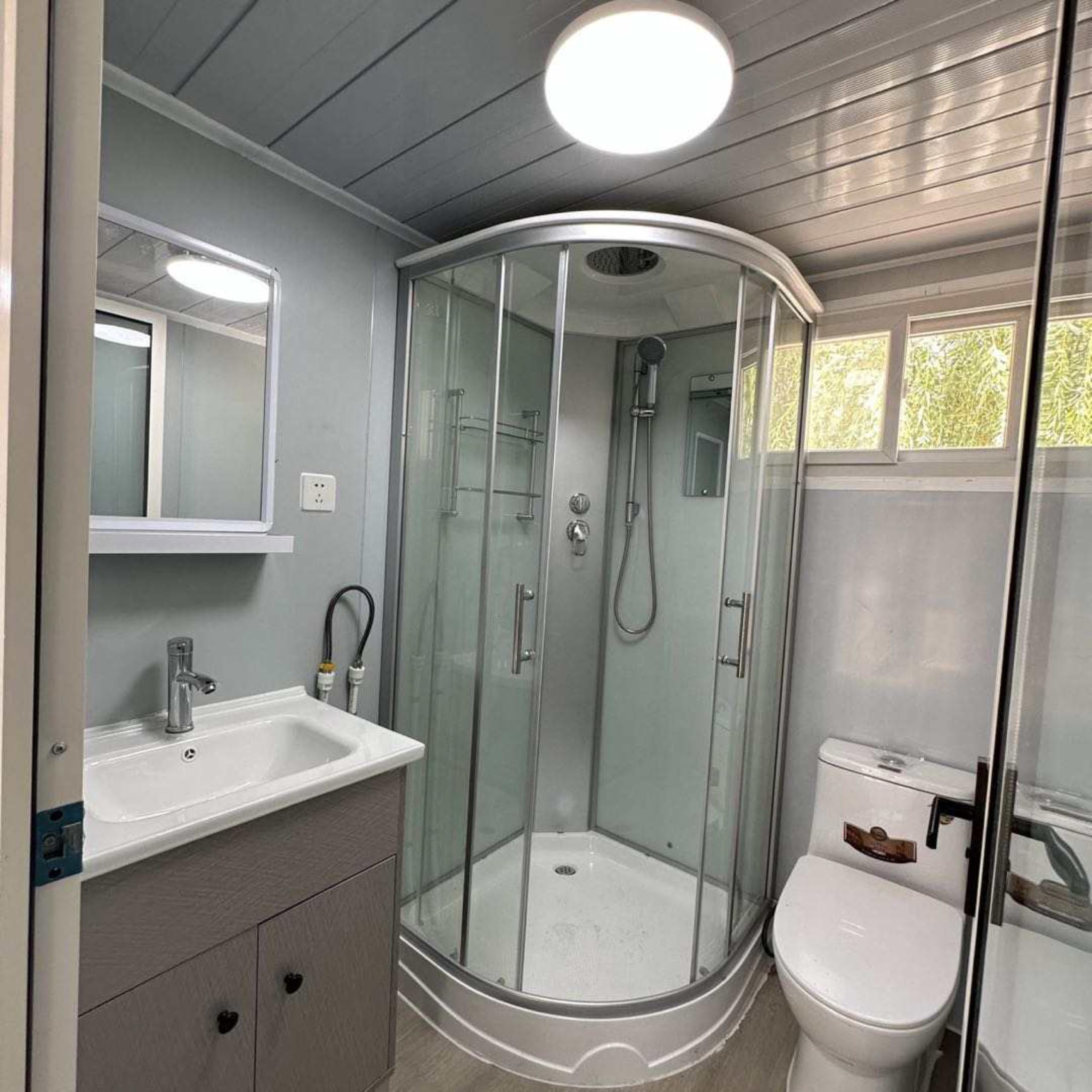 SAA Gray Modern House, 19 x 20 FT, 2 Rooms, 1 Bathroom & 1 Kitchen, Alloy Steel, Foldable Outbuilding ? Light Blue Gray ? Premium & Durable Design-New - Image 6