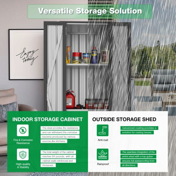 AECOJOY Outdoor Storage Cabinet Waterproof with Shelves, Vertical Tall Garden Storage Sheds, Sheds & Outdoor Storage Cabinet Weatherproof for Outside in Dark Grey-New - Image 2
