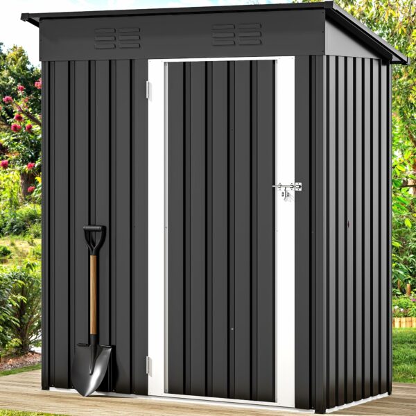 DWVO Metal Outdoor Storage Shed 5x3ft, Lockable Tool Sheds Storage with Air Vent for Garden, Patio, Lawn to Store Garbage Can, Lawnmower, Dark Gray-New - Image 2
