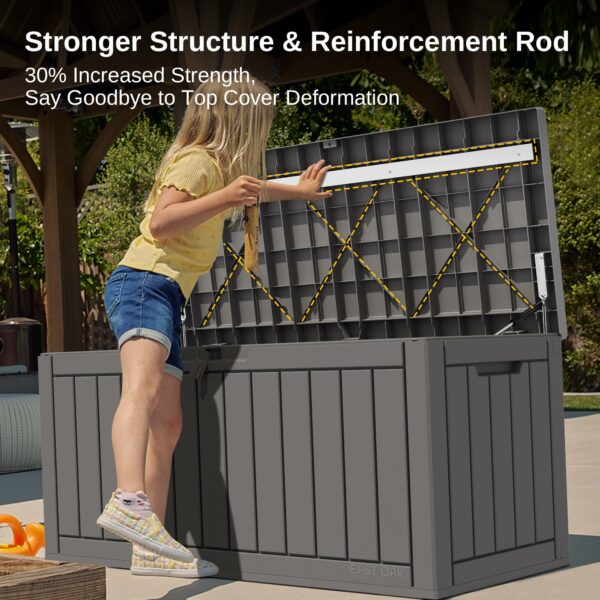 EAST OAK Outdoor Storage Box, 90 Gallon Deck Box, Waterproof Resin Storage Bin for Patio Cushions, Gardening Tools, Lockable, UV Resistant, Grey-New - Image 4