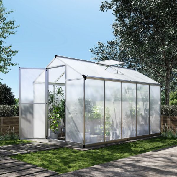 6x10 FT Greenhouse for Outdoors, Polycarbonate Greenhouse with Quick Setup Structure and Roof Vent, Aluminum Large Walk-in Greenhouse for Outside Garden Backyard, Silver-New - Image 5