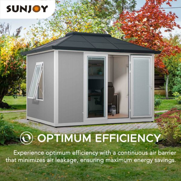 Sunjoy Office Shed for Outdoor, Tiny House 10'x12.6' She Shed, Backyard Office, Multipurpose Outdoor Room, Home Gym with Floor, 2 Windows and Lockable Doors ? Premium & Durable Design-New - Image 3
