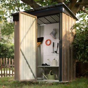 Devoko Outdoor Storage Shed 5 x 3 FT Lockable Metal Garden Shed Steel Anti-Corrosion Storage House with Single Lockable Door for Backyard Outdoor Patio (Brown)-New