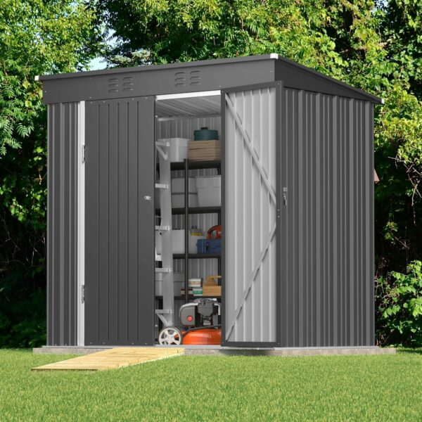 Gizoon 6' x 4' Outdoor Storage Shed with Double Lockable Doors, Anti-Corrosion Metal Garden Shed, Waterproof Shed Outdoor Storage Clearance for Backyard Patio Lawn-Dark Gray-New - Image 2