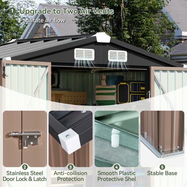Aoxun 6x3.9 FT Shed with Base Metal Outdoor Storage Shed Garden Shed with Lockable Doors Tool Shed Bike Shed for Backyard, Patio, Poolside (Brown)-New - Image 6