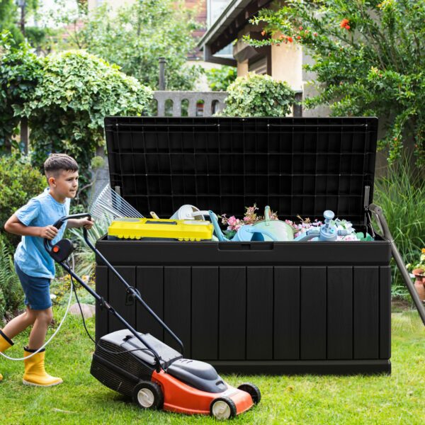 Greesum 82 Gallon Resin Deck Box Large Outdoor Storage for Patio Furniture, Garden Tools, Pool Supplies, Weatherproof and UV Resistant, Lockable, Black-New - Image 2