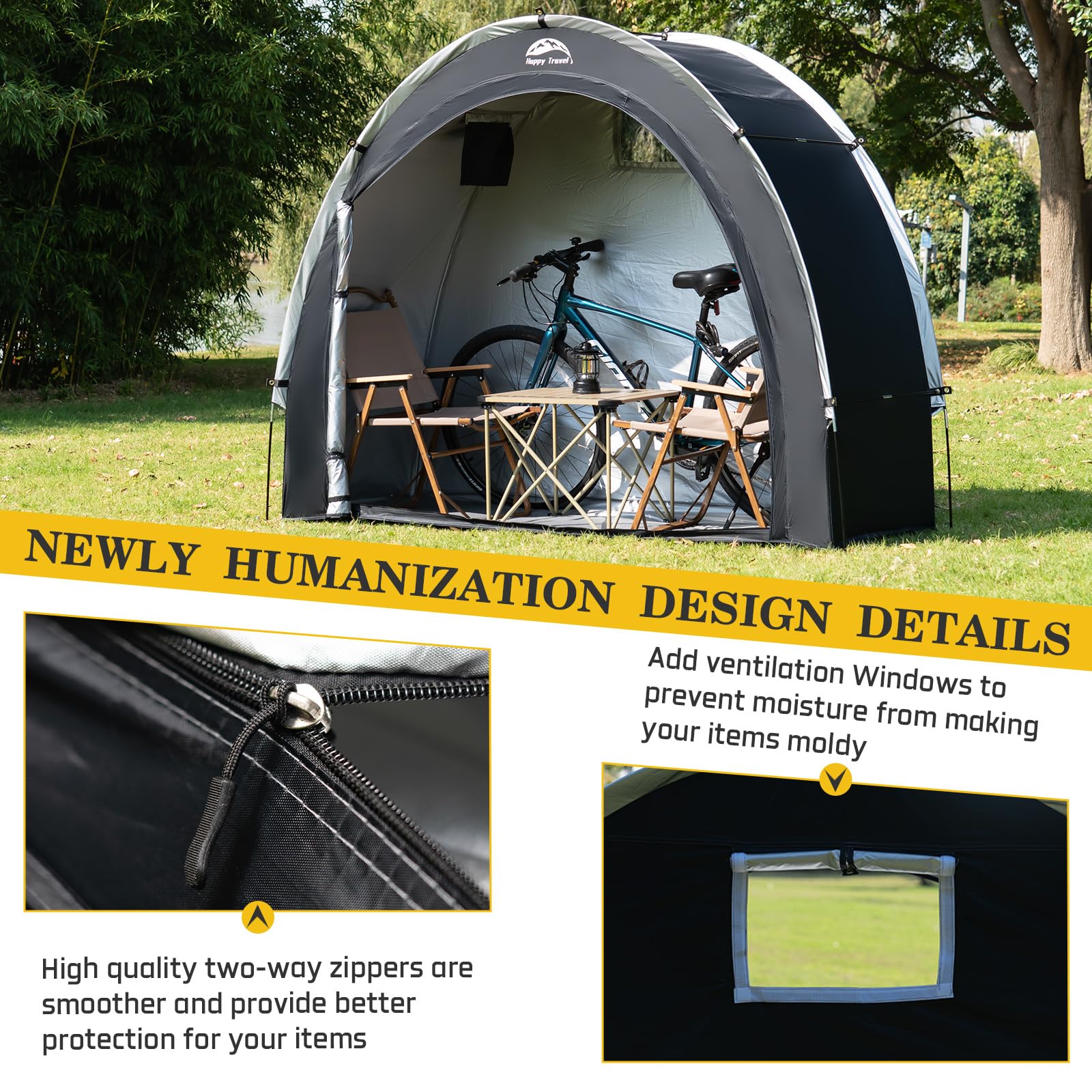 Happy Travel Bike Storage Shed Tent,Outdoor Portable Bicycle Storage Sheds with 210D Oxford Fabric PU4000 Waterproof for 2/3/4/6/8 Bikes,Bike Covers Shelter for Motorcycle,Garden Tools,Toys,Lawn Mower-New - Image 6