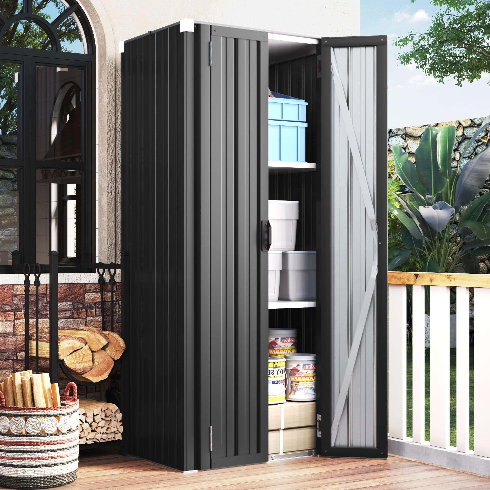 AECOJOY Outdoor Storage Cabinet Waterproof with Shelves, Vertical Tall Garden Storage Sheds, Sheds & Outdoor Storage Cabinet Weatherproof for Outside in Dark Grey-New - Image 6